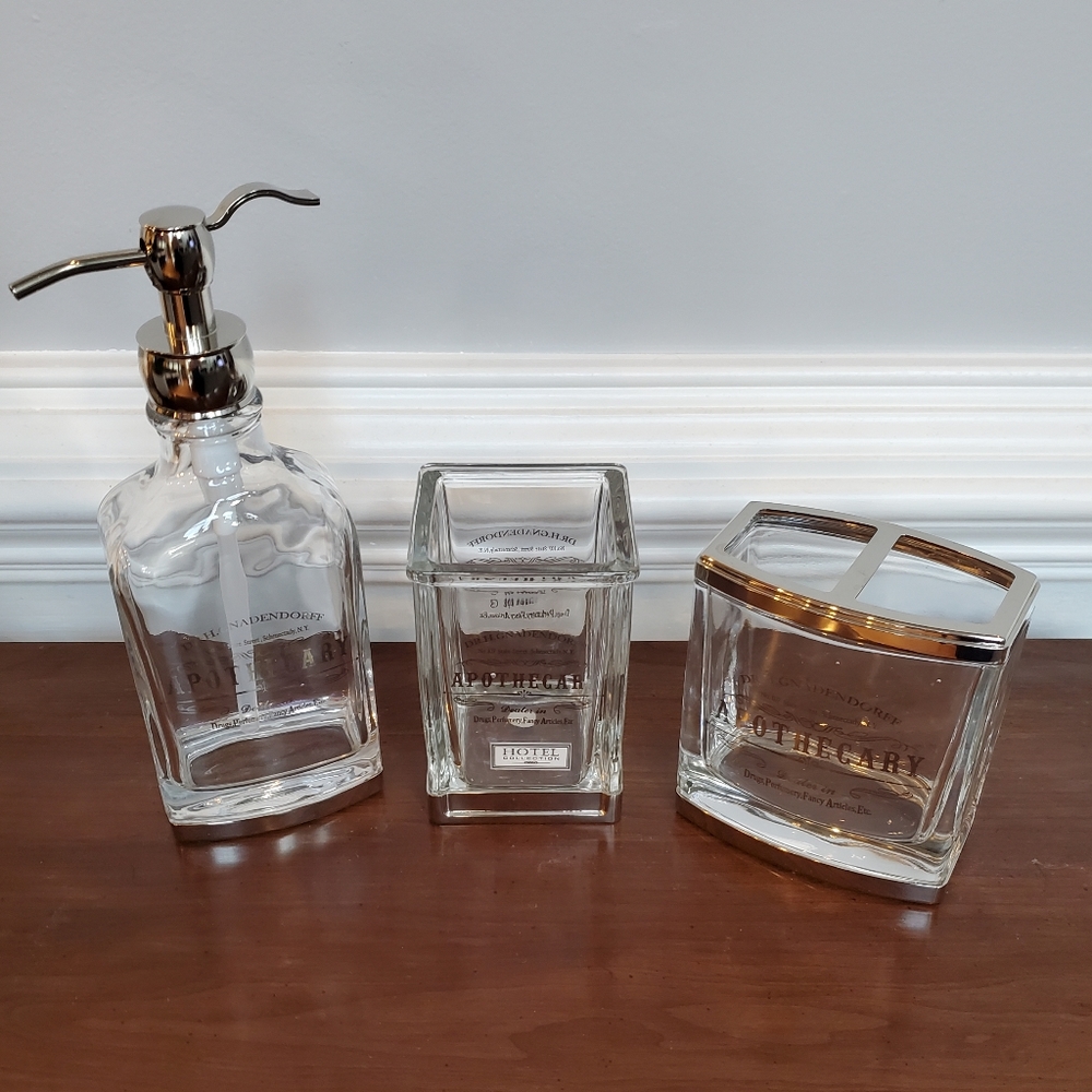 3pc Apothecary Soap Pump/ Cup/ Toothbrush Holder